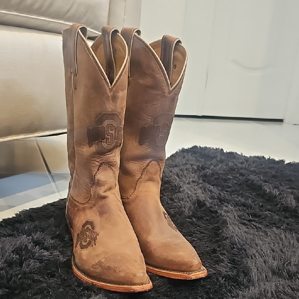 Western Brown Leather Boots with Logo